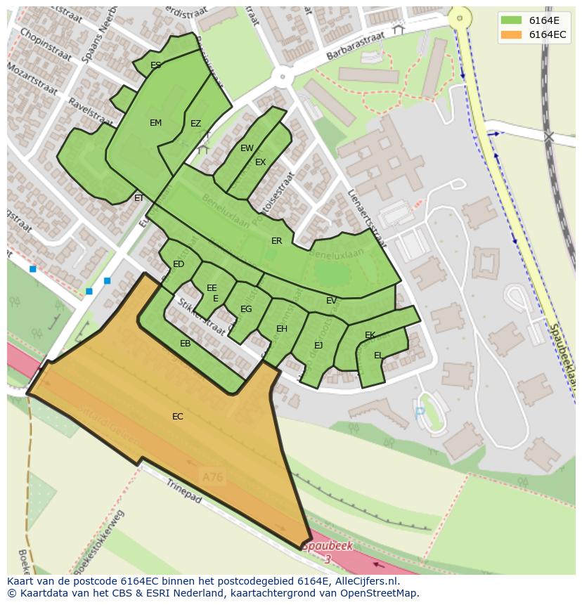 Afbeelding van het postcodegebied 6164 EC op de kaart.