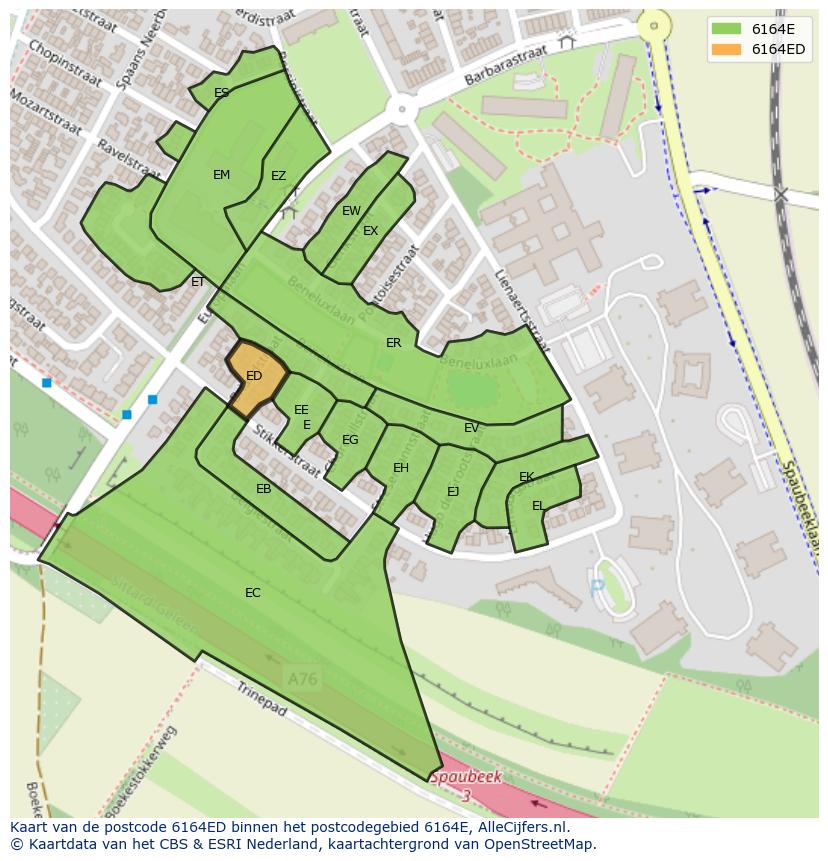 Afbeelding van het postcodegebied 6164 ED op de kaart.