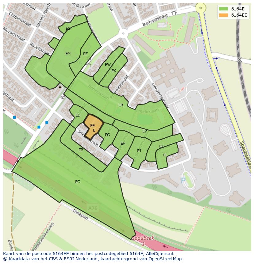 Afbeelding van het postcodegebied 6164 EE op de kaart.