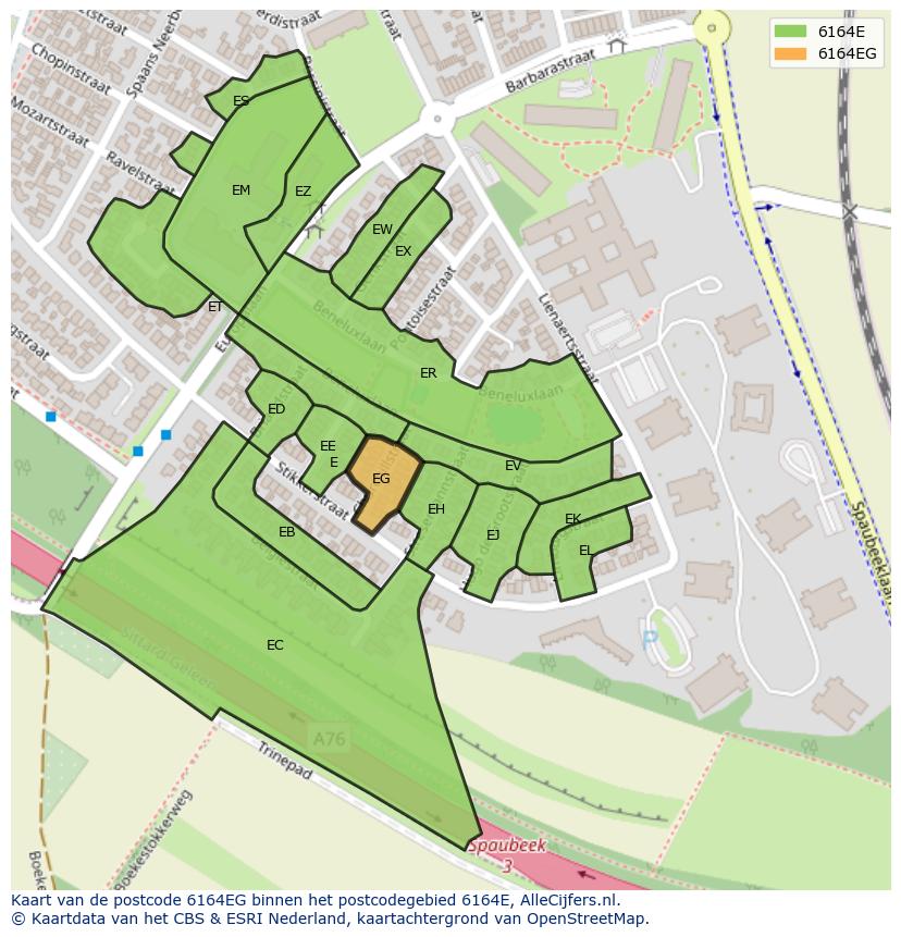 Afbeelding van het postcodegebied 6164 EG op de kaart.