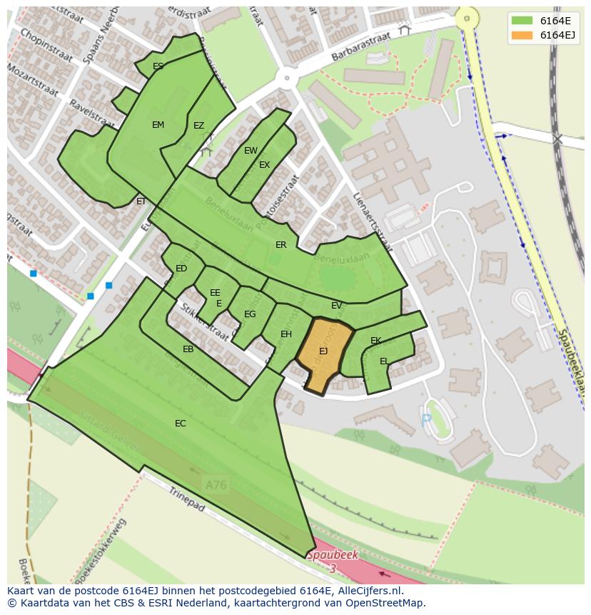 Afbeelding van het postcodegebied 6164 EJ op de kaart.