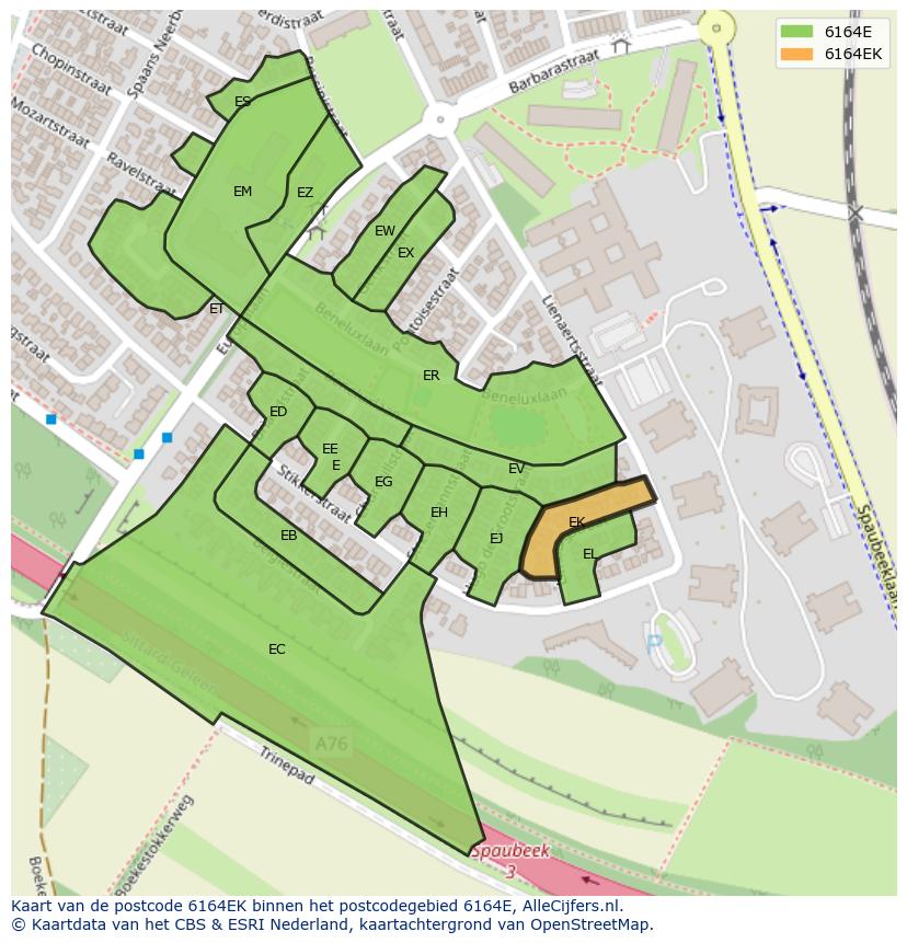 Afbeelding van het postcodegebied 6164 EK op de kaart.