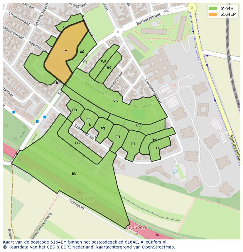 Afbeelding van het postcodegebied 6164 EM op de kaart.