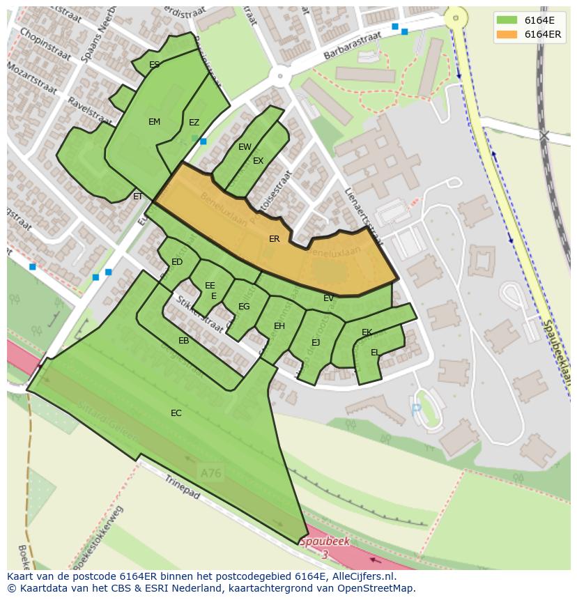 Afbeelding van het postcodegebied 6164 ER op de kaart.
