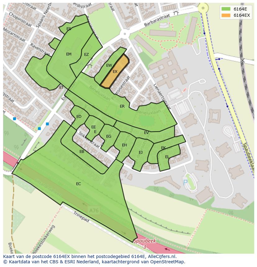 Afbeelding van het postcodegebied 6164 EX op de kaart.