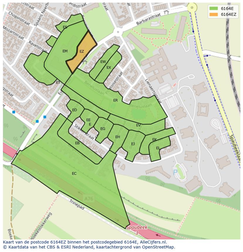 Afbeelding van het postcodegebied 6164 EZ op de kaart.