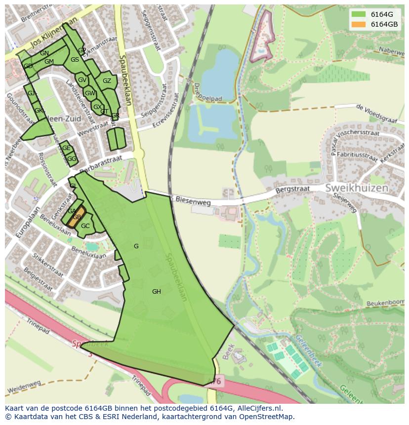 Afbeelding van het postcodegebied 6164 GB op de kaart.