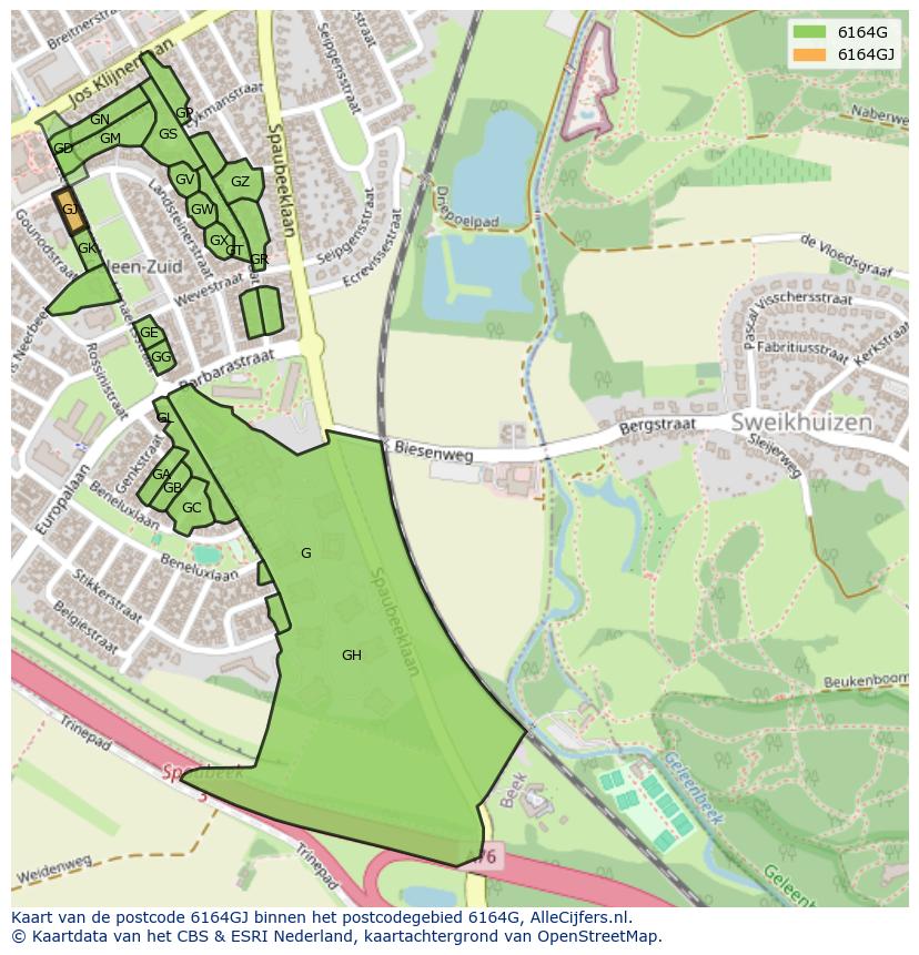 Afbeelding van het postcodegebied 6164 GJ op de kaart.