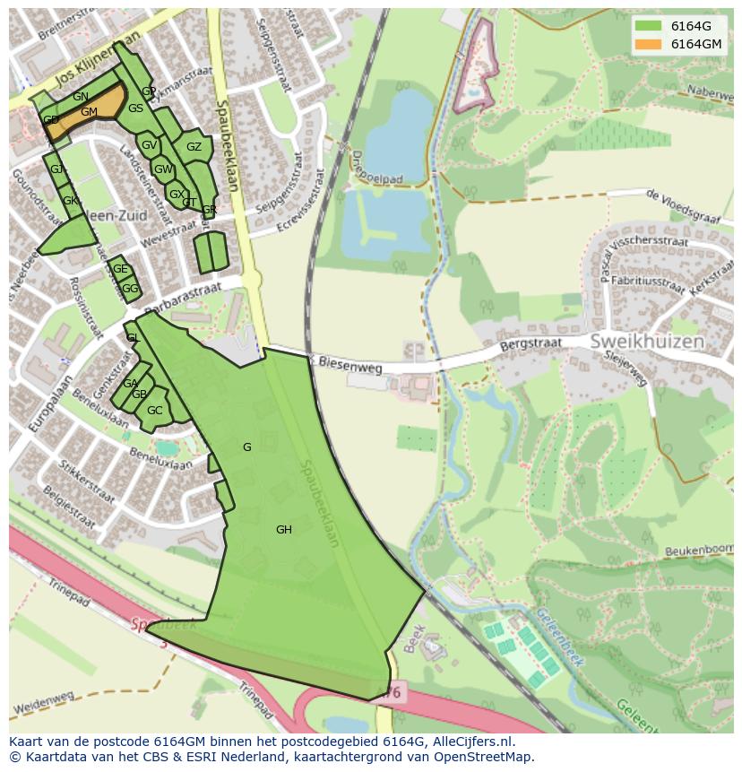 Afbeelding van het postcodegebied 6164 GM op de kaart.