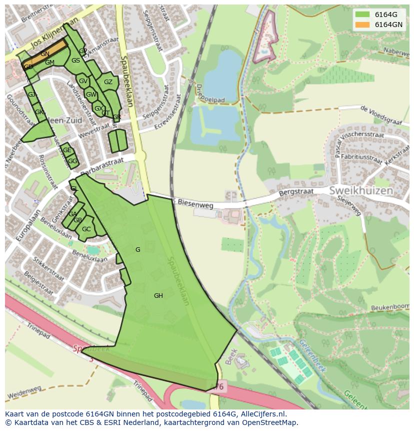 Afbeelding van het postcodegebied 6164 GN op de kaart.