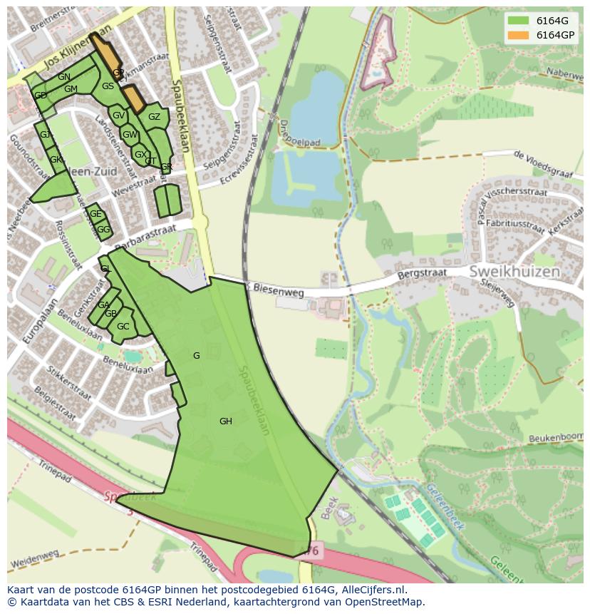 Afbeelding van het postcodegebied 6164 GP op de kaart.