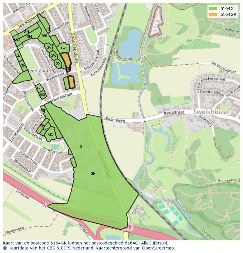 Afbeelding van het postcodegebied 6164 GR op de kaart.