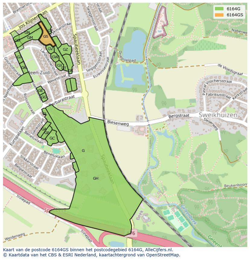 Afbeelding van het postcodegebied 6164 GS op de kaart.
