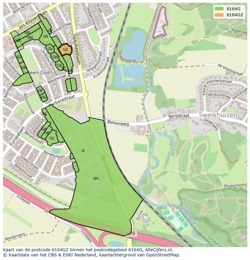 Afbeelding van het postcodegebied 6164 GZ op de kaart.