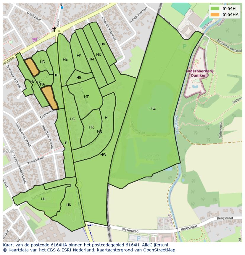 Afbeelding van het postcodegebied 6164 HA op de kaart.