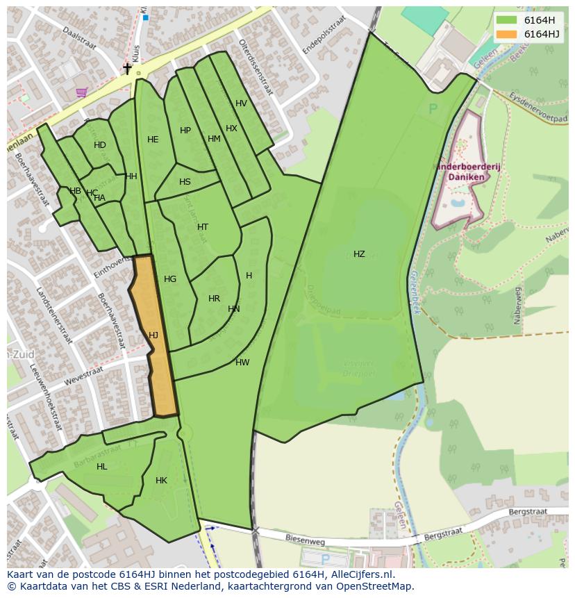 Afbeelding van het postcodegebied 6164 HJ op de kaart.