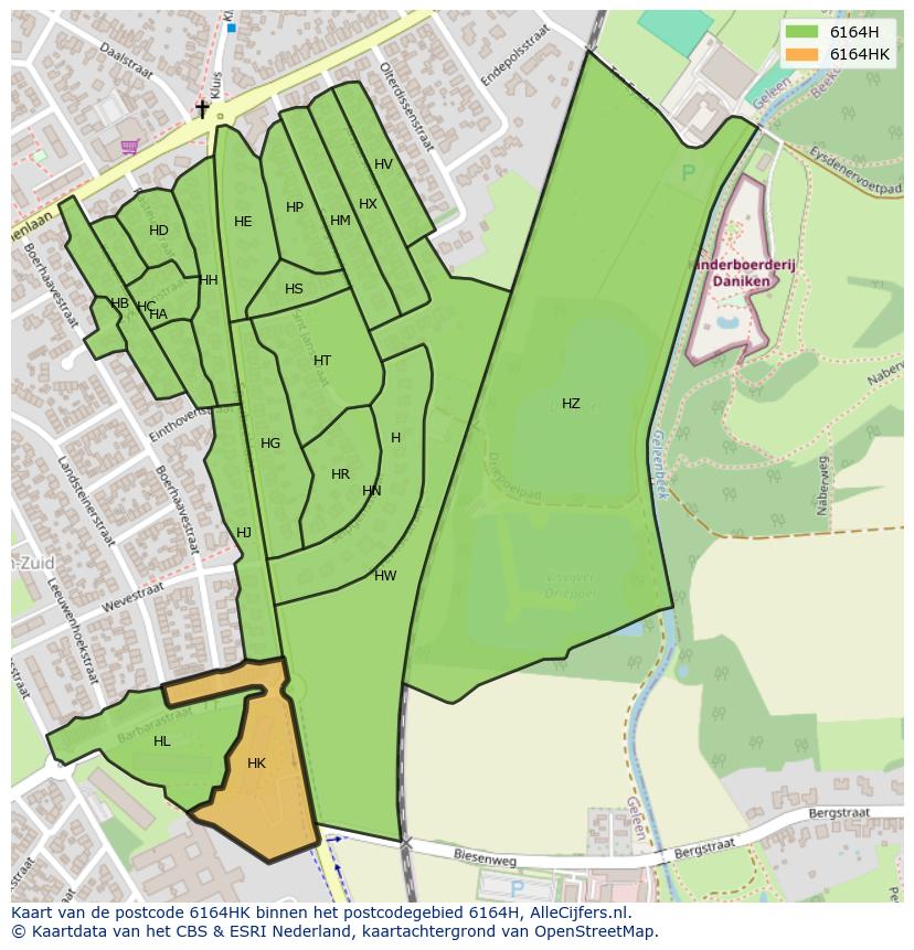 Afbeelding van het postcodegebied 6164 HK op de kaart.
