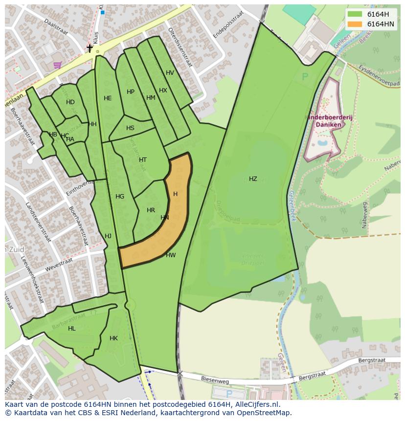 Afbeelding van het postcodegebied 6164 HN op de kaart.