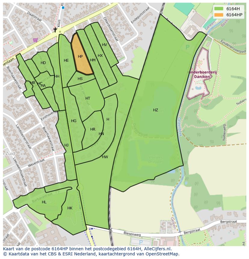 Afbeelding van het postcodegebied 6164 HP op de kaart.