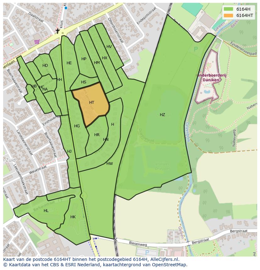 Afbeelding van het postcodegebied 6164 HT op de kaart.