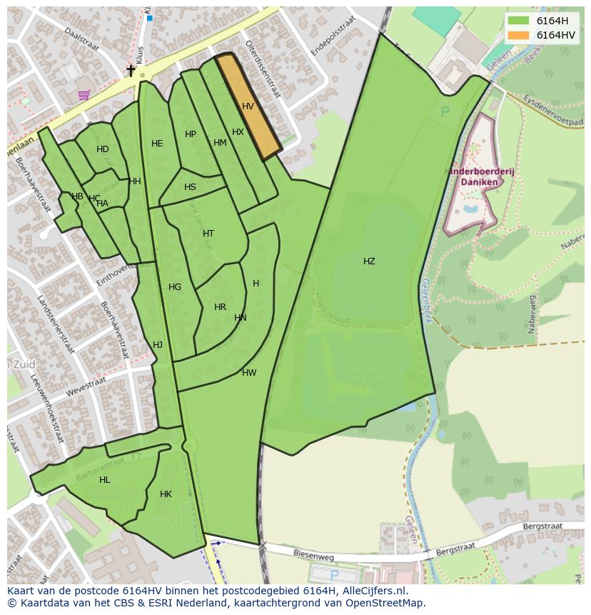 Afbeelding van het postcodegebied 6164 HV op de kaart.