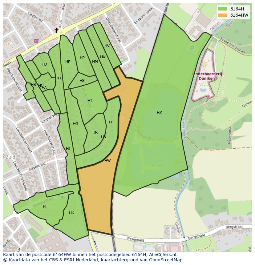 Afbeelding van het postcodegebied 6164 HW op de kaart.