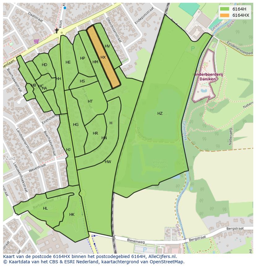 Afbeelding van het postcodegebied 6164 HX op de kaart.