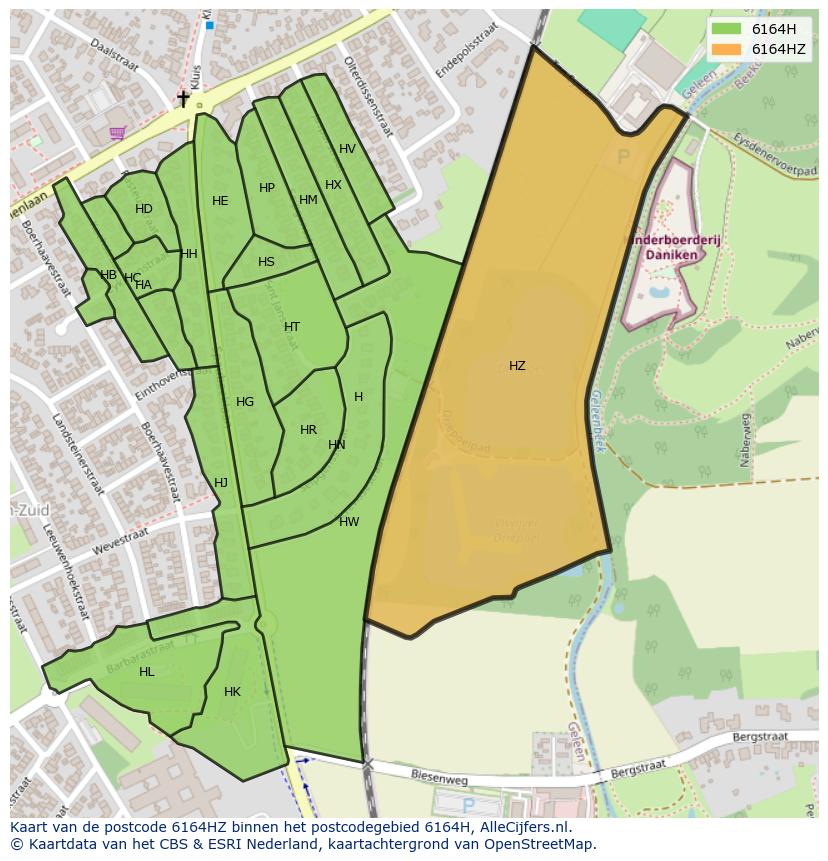 Afbeelding van het postcodegebied 6164 HZ op de kaart.