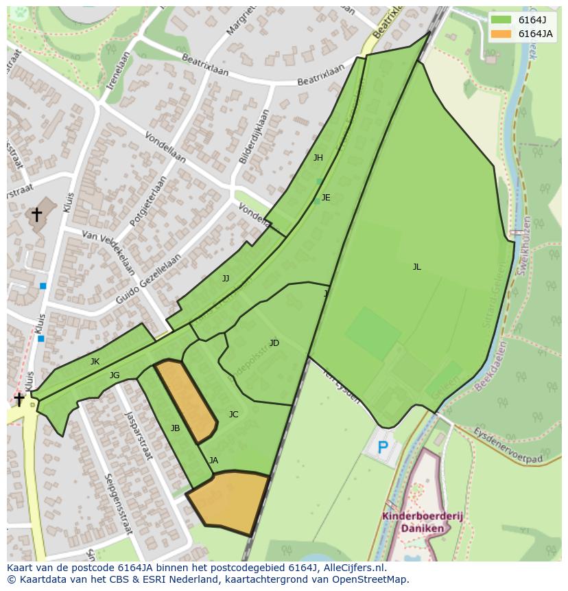 Afbeelding van het postcodegebied 6164 JA op de kaart.