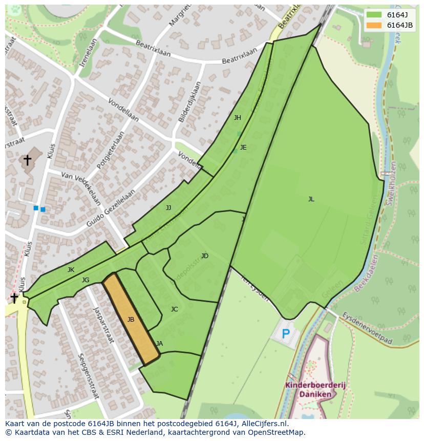 Afbeelding van het postcodegebied 6164 JB op de kaart.