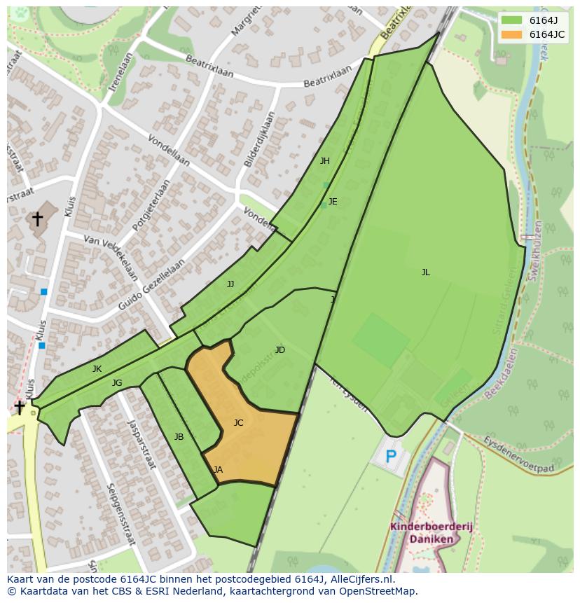 Afbeelding van het postcodegebied 6164 JC op de kaart.