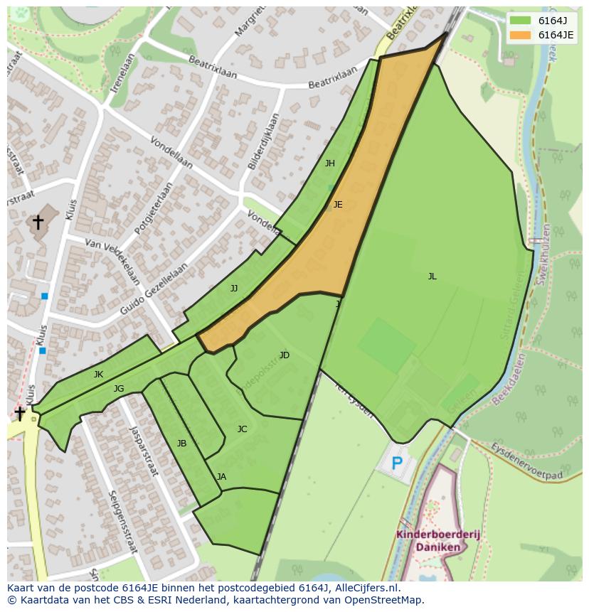Afbeelding van het postcodegebied 6164 JE op de kaart.