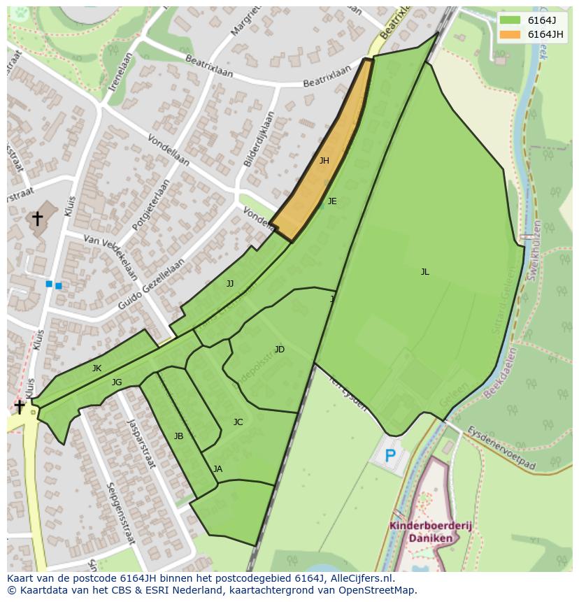 Afbeelding van het postcodegebied 6164 JH op de kaart.