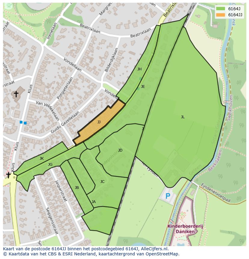Afbeelding van het postcodegebied 6164 JJ op de kaart.