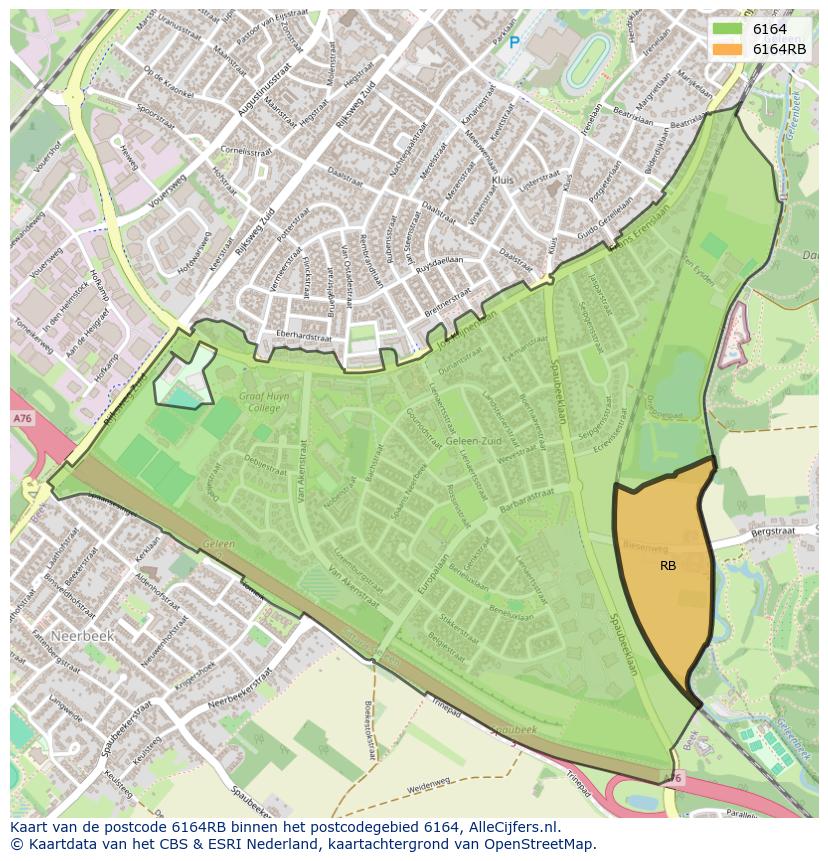 Afbeelding van het postcodegebied 6164 RB op de kaart.