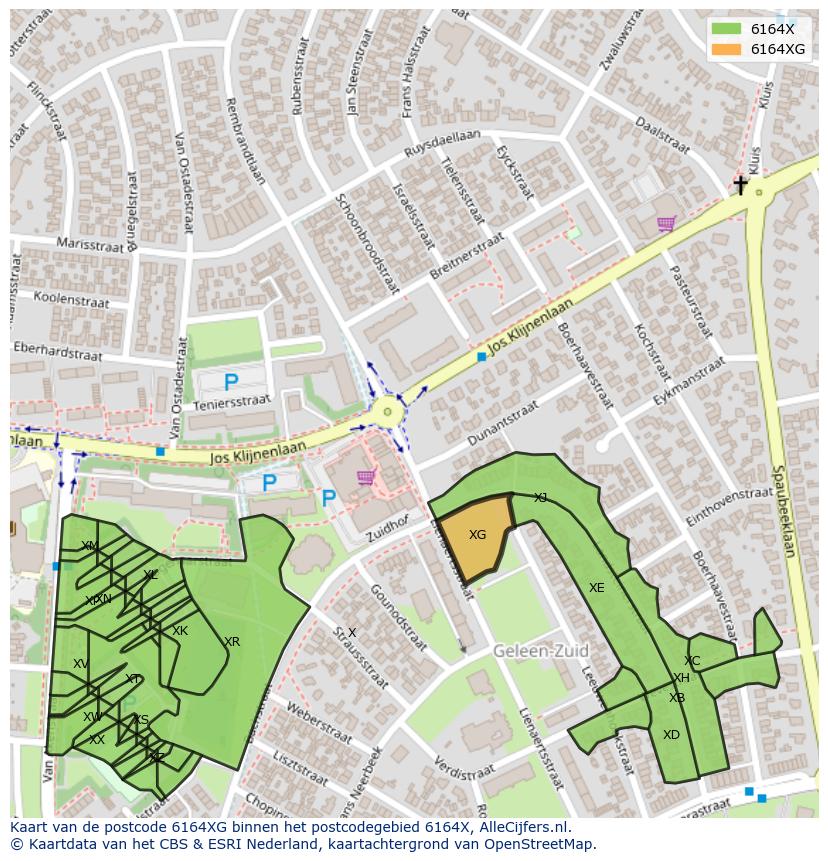 Afbeelding van het postcodegebied 6164 XG op de kaart.