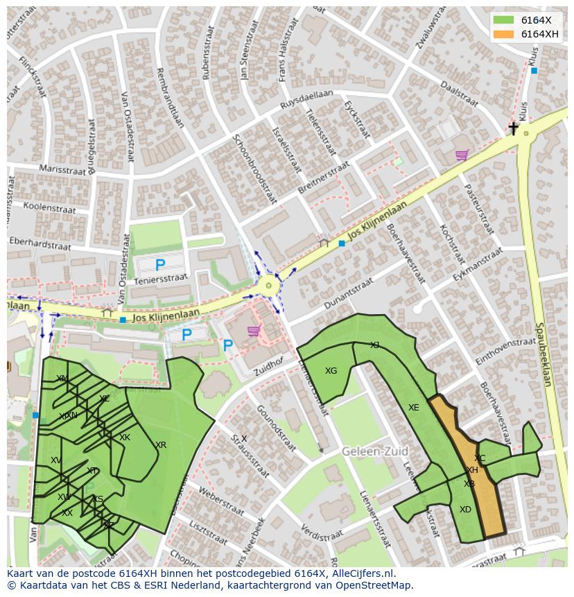 Afbeelding van het postcodegebied 6164 XH op de kaart.