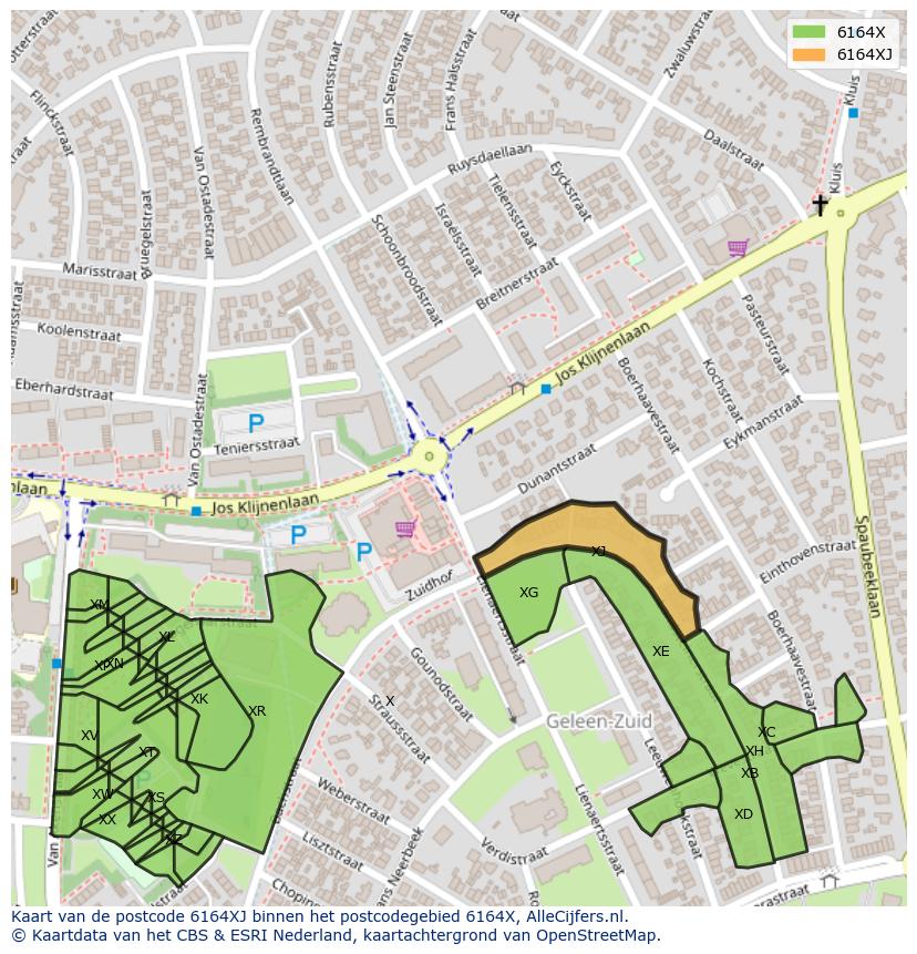 Afbeelding van het postcodegebied 6164 XJ op de kaart.