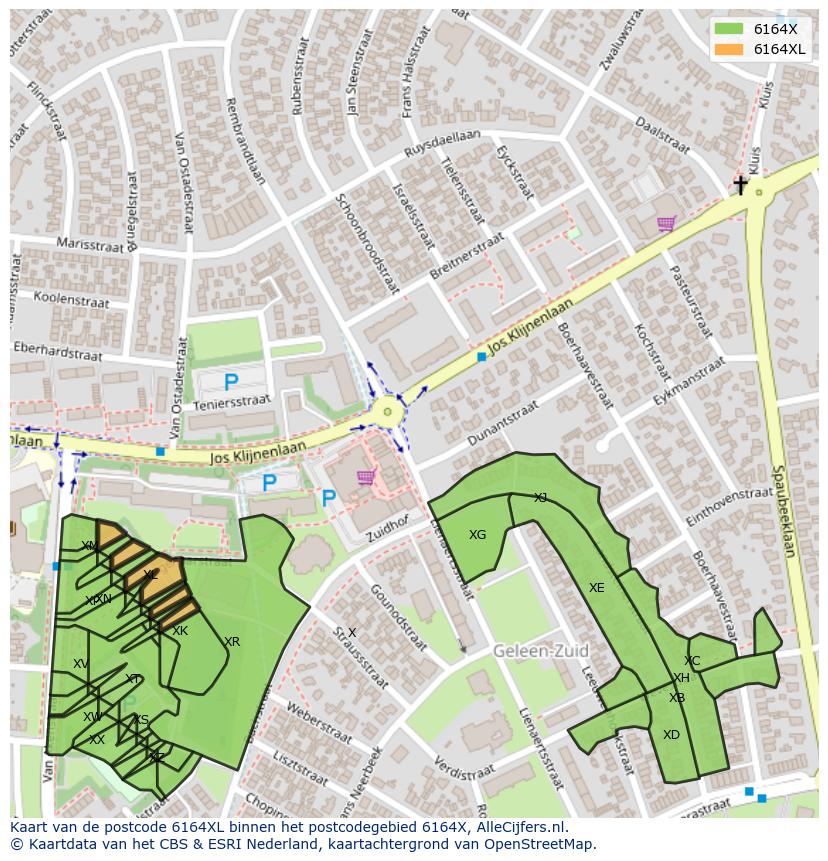 Afbeelding van het postcodegebied 6164 XL op de kaart.