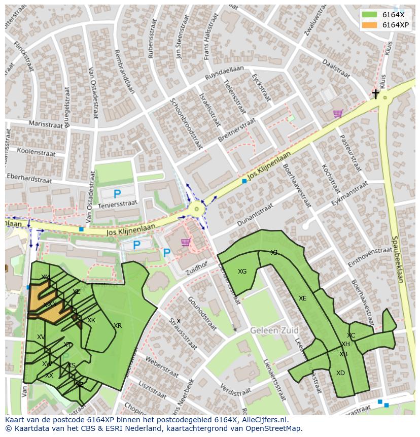 Afbeelding van het postcodegebied 6164 XP op de kaart.