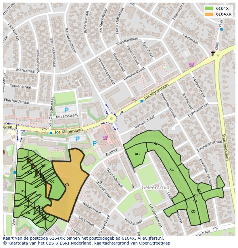 Afbeelding van het postcodegebied 6164 XR op de kaart.