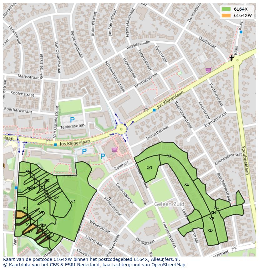 Afbeelding van het postcodegebied 6164 XW op de kaart.