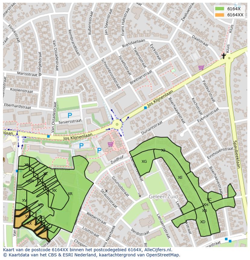 Afbeelding van het postcodegebied 6164 XX op de kaart.