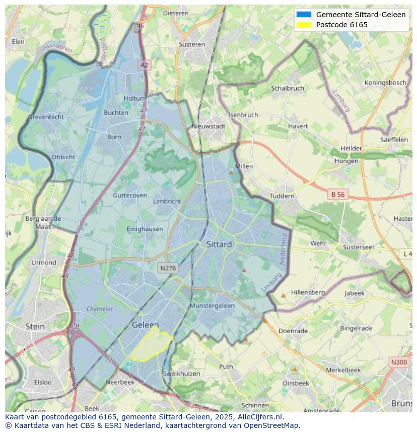 Afbeelding van het postcodegebied 6165 op de kaart.