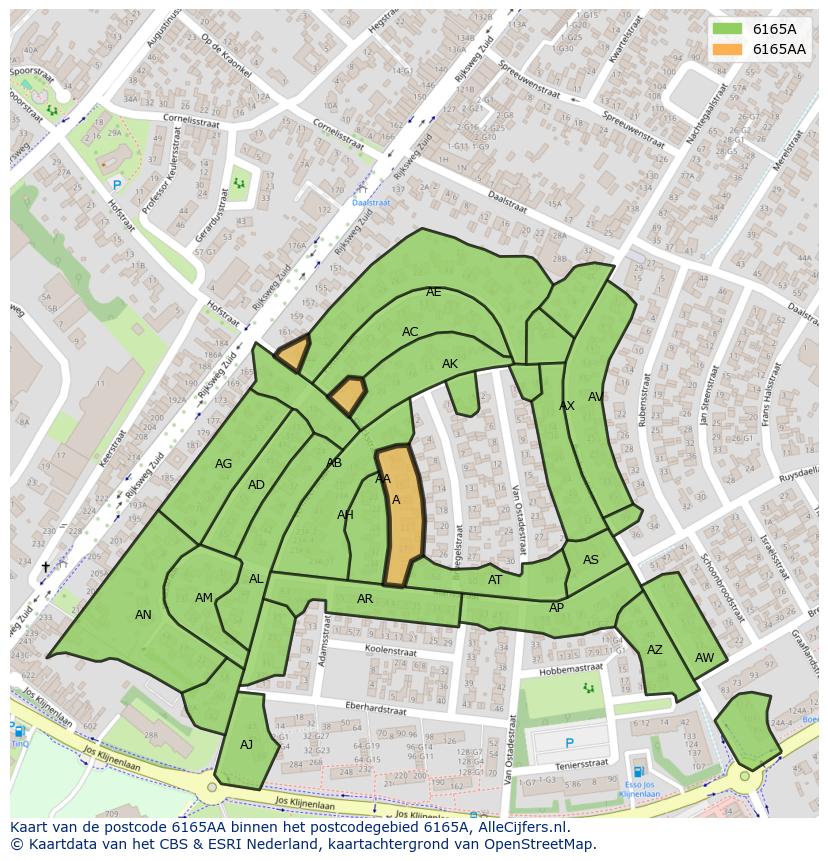 Afbeelding van het postcodegebied 6165 AA op de kaart.