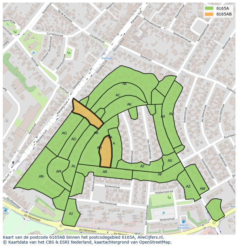 Afbeelding van het postcodegebied 6165 AB op de kaart.
