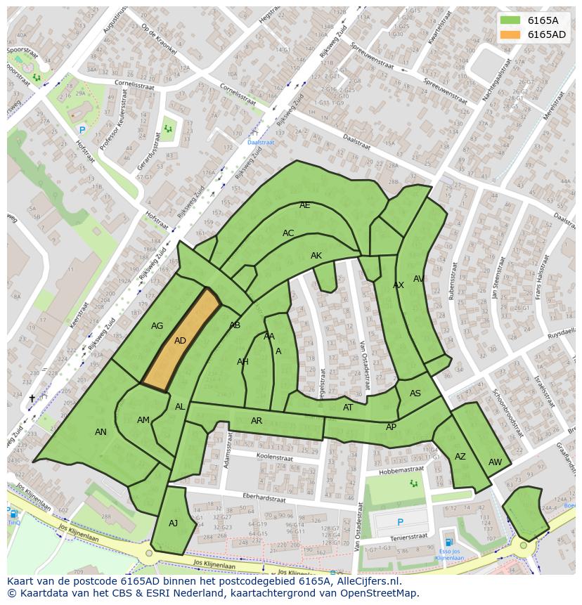 Afbeelding van het postcodegebied 6165 AD op de kaart.