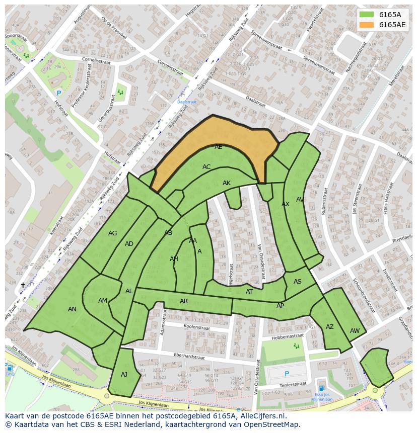 Afbeelding van het postcodegebied 6165 AE op de kaart.