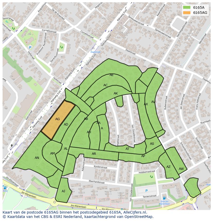Afbeelding van het postcodegebied 6165 AG op de kaart.