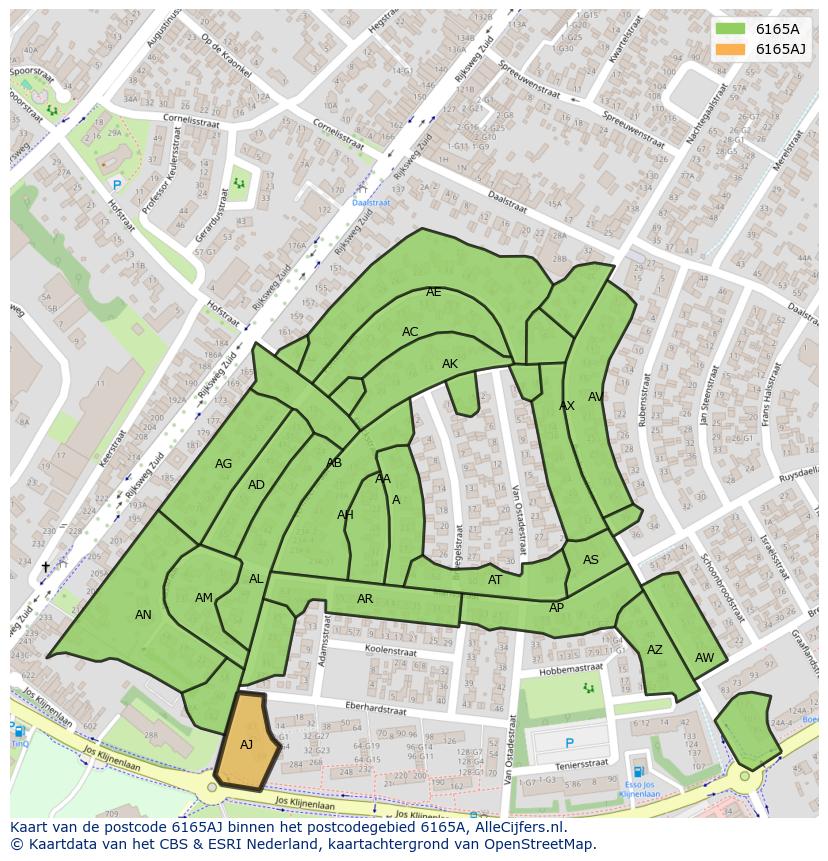 Afbeelding van het postcodegebied 6165 AJ op de kaart.